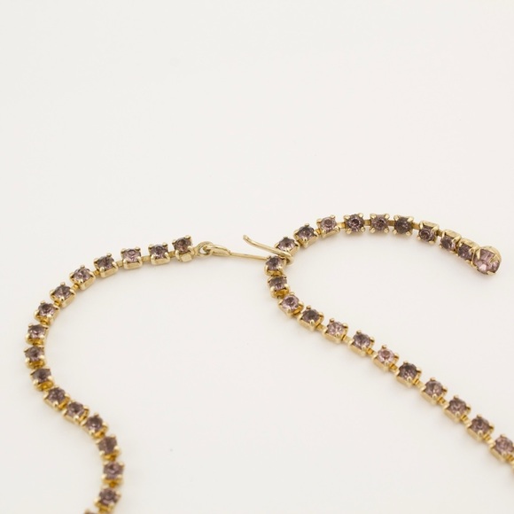 Vintage Purple Rhinestone Statement Necklace Mid-Century Glam Choker / Collar - Picture 6 of 7